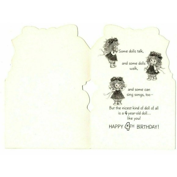 4th Happy Birthday VTG Girls Greeting Card Sweet Doll 1977 Unused Ambassador - Picture 2 of 4